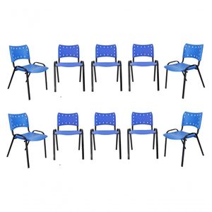 Kit 10 Cadeiras Iso Para Escola Escritório Comércio Azul Base Preta