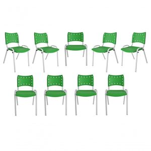 Kit 9 Cadeiras Iso Para Escola Escritório Comércio Verde Base Branca