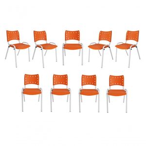 Kit 9 Cadeiras Iso Para Escola Escritório Comércio Laranja Base Branca
