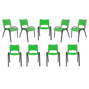 Kit 9 Cadeiras Iso Para Escola Escritório Comércio Verde Base Preta