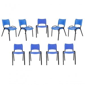 Kit 9 Cadeiras Iso Para Escola Escritório Comércio Azul Base Preta