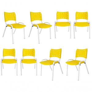 Kit 8 Cadeiras Iso Para Escola Escritório Comércio Amarela Base Branca