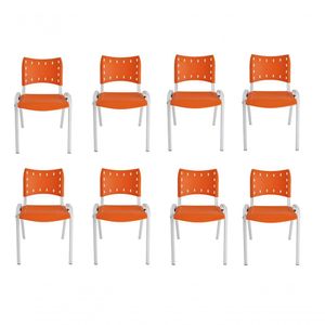 Kit 8 Cadeiras Iso Para Escola Escritório Comércio Laranja Base Branca