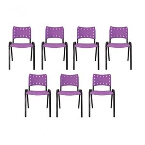 Kit 7 Cadeiras Iso Para Escola Escritório Comércio Roxo Base Preta