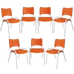Kit 7 Cadeiras Iso Para Escola Escritório Comércio Laranja Base Branca
