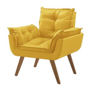 Poltrona Opalla Tecido Veludo House Deccor Amarelo Veludo