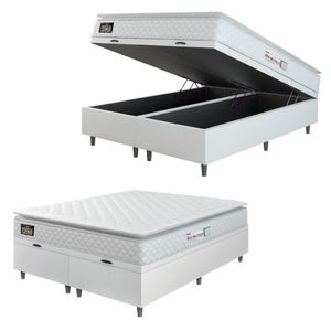 Cama Box Baú Casal Queen Colchão Espuma D33 Pillow Top New Millenium 158x188x60cm Branco Hellen