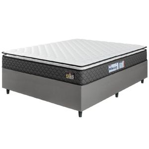 Cama Box Casal Queen Colchão Espuma D33 Pillow Top Millenium 158x198x57cm Suede Cinza/branco Hellen