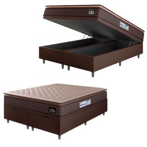 Cama Box Baú Casal Queen Colchão Espuma D33 Pillow Top Millenium Suede Marrom Hellen