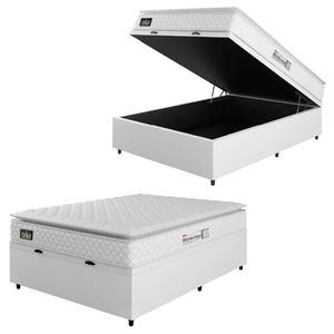 Cama Box Baú Casal Colchão Espuma D33 Pillow Top New Millenium 138x188x60cm Branco Hellen