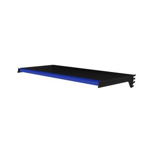Bandeja Prateleira Com Reforço 30x91 Para Gôndolas New Plus Preto Porta Etiqueta Azul Sa Gôndolas