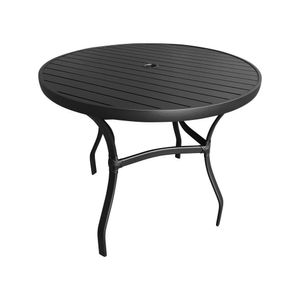 Mesa Redonda Em Alumínio Com Tampo Ripado 80cm Área Externa Marrom