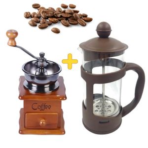 Cafeteira Francesa Prensa E Moedor De Café Kit Retrô Gourmet
