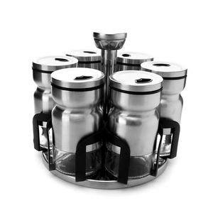 Porta Temperos Condimentos 6 Potes Inox Giratório Luxo