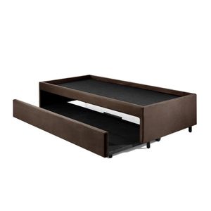 Bicama Box Para Dois Colchões Solteiro Suede Marrom 88x188x38 Cm