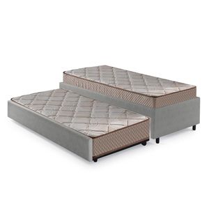 Bicama Box Solteiro Courino Linho Cinza 88x188 Com Dois Colchões Espuma Supreme Malha D33 Gazin