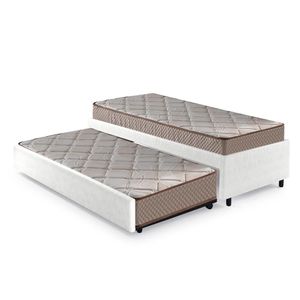 Bicama Box Solteiro Courino Linho Branco 88x188 Com Dois Colchões Espuma Supreme Malha D33 Gazin