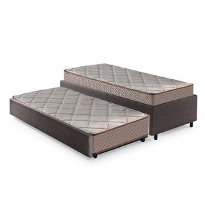 Bicama Box Solteiro Courino Linho Marrom 88x188 Com Dois Colchões Espuma Supreme Malha D33 Gazin