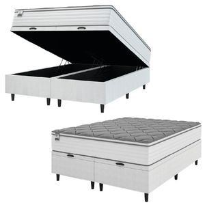 Cama Box Baú Casal King Colchão Molas Com Pillow Max Force Suede Branco/cinza Inducol