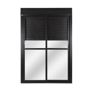 Porta De Aluminio Com Persiana Integrada 220x200cm 2 Folhas Manuais Preto