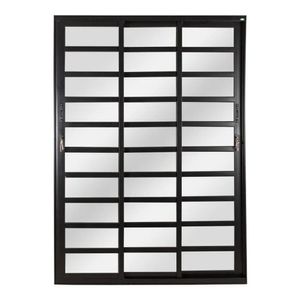 Porta De Aluminio De Correr 210x200cm 3 Folhas Com Travessa Topsul Preto