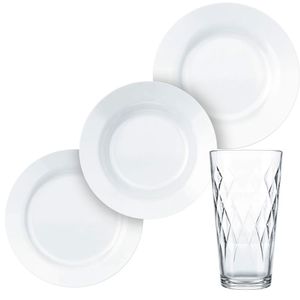 Aparelho De Jantar Duralex Opaline 16 Peças Branco Com Transparente