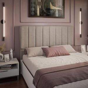 Cabeceira Para Cama Box Queen Dobuê Veneza Com Revestimento Bege