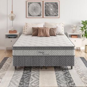 Cama Box Queen Size Herval ômega Pillow Top Molas Ensacadas Cinza