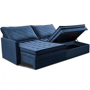 Sofá 3 Lugares Cama Inbox Marselha 180cm Retrátil Com Baú Azul