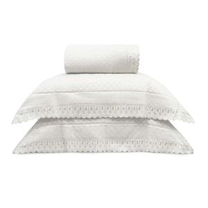 Cobre Leito Bordare Premium Com Porta Travesseiro Appel Branco - Queen