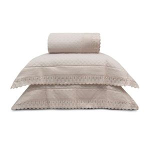 Cobre Leito Bordare Premium Com Porta Travesseiro Appel Rosa Secrets - King