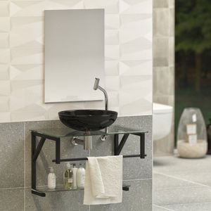Gabinete Para Banheiro Vidro Glass 80cm Com Cuba Preto/cuba Preta