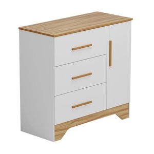 Cômoda Infantil 1 Porta E 3 Gavetas 100% Mdf Liam Branco Brilho amêndoa