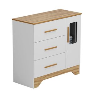 Cômoda Infantil 1 Porta Com Janela Retangular E 3 Gavetas 100% Mdf Liam Branco Brilho amêndoa