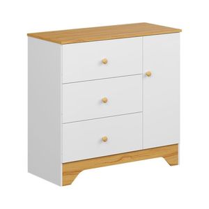 Cômoda Infantil 1 Porta E 3 Gavetas 100% Mdf Cocada Branco Brilho amêndoa