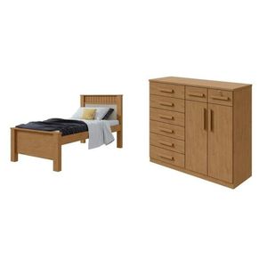 Quarto Infantil Com Cama Solteiro Athenas E Cômoda 8 Gavetas 2 Portas Toronto Amêndoa Clean