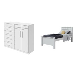 Quarto Infantil Com Cama Solteiro Athenas E Cômoda 8 Gavetas 2 Portas Toronto Branco