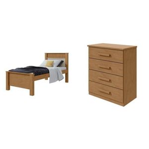 Quarto Infantil Com Cama Solteiro Athenas E Cômoda 4 Gavetas Baião Amêndoa Clean
