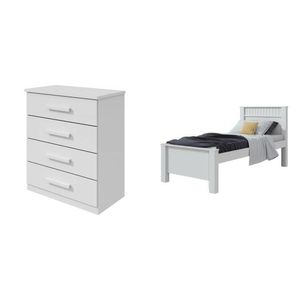 Quarto Infantil Com Cama Solteiro Athenas E Cômoda 4 Gavetas Baião Branco
