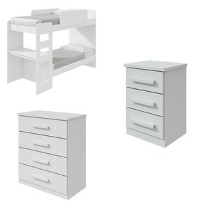 Quarto Infantil Beliche Olga Com Cômoda E Mesa De Cabeceira Baião Branco