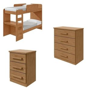 Quarto Infantil Beliche Olga Com Cômoda E Mesa De Cabeceira Baião Amêndoa Clean