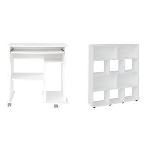 Kit 2 Peças Com Escrivaninha Para Computador E Estante Para Livros 10 Nichos Branco