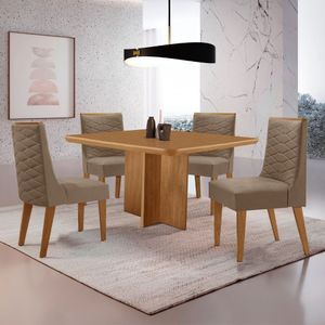 Mesa Olimpia 90 Mdf Com 4 Cadeiras Safira Linho Grafite/naturalle/naturalle