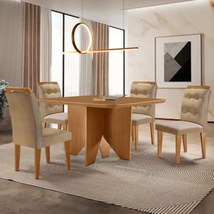 Mesa Evora 90cm Mdf Canto Copo E Com 4 Cadeiras Carol Turim 07/naturalle/naturalle