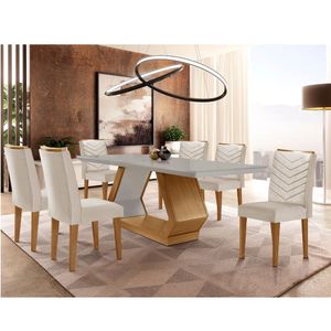 Mesa De Jantar 6 Lugares Retangular Rufato Alvorada Londrina Veludo Creme/off White/imbuia
