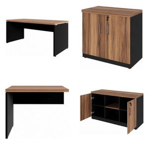 Conjunto De Mesa Em L 170x160cm, Com Armário Baixo E Armário Baixo Com Chave Espresso Móveis Marrom-preto