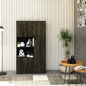 Armário Alto Com Nicho E 03 Portas 161,5x90x42cm Carvalho Dark Preto