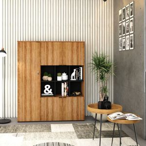 Armário Alto Com Nichos E 05 Portas 161,5x135x42cm Lamina Mel Preto