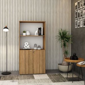 Armário Alto Estante Com 2 Portas 161,5x80x42cm Lâmina Mel- Branco