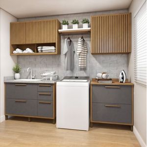 Lavanderia Modulada 2 Armários Aéreos E 2 Balcões Torino Cinamomo Grafite